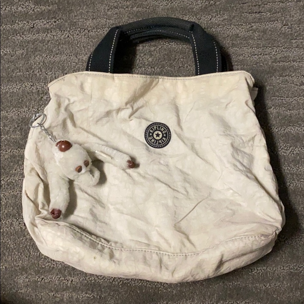 Women Kipling vintage cream and black tote bag with monkey attached - Picture 2 of 8